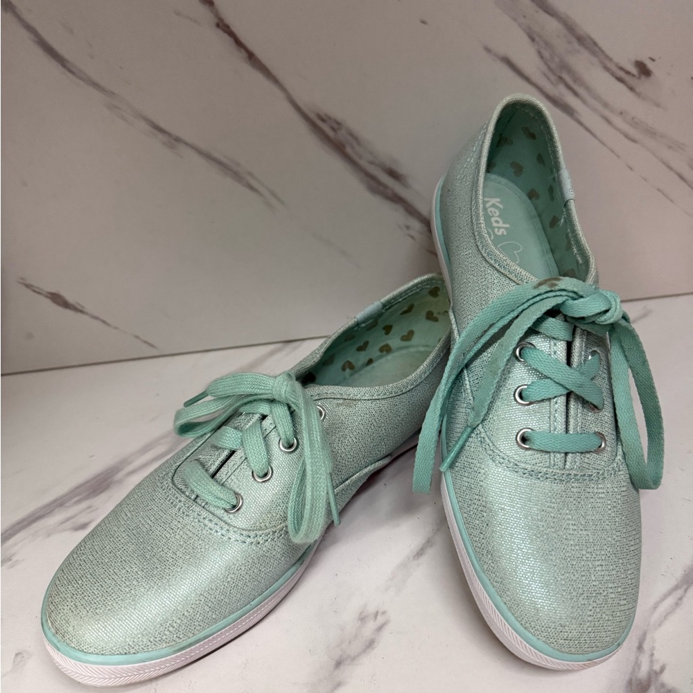 Women's Keds Taylor Swift Light Blue Metallic Lace Up Sneakers Shoes